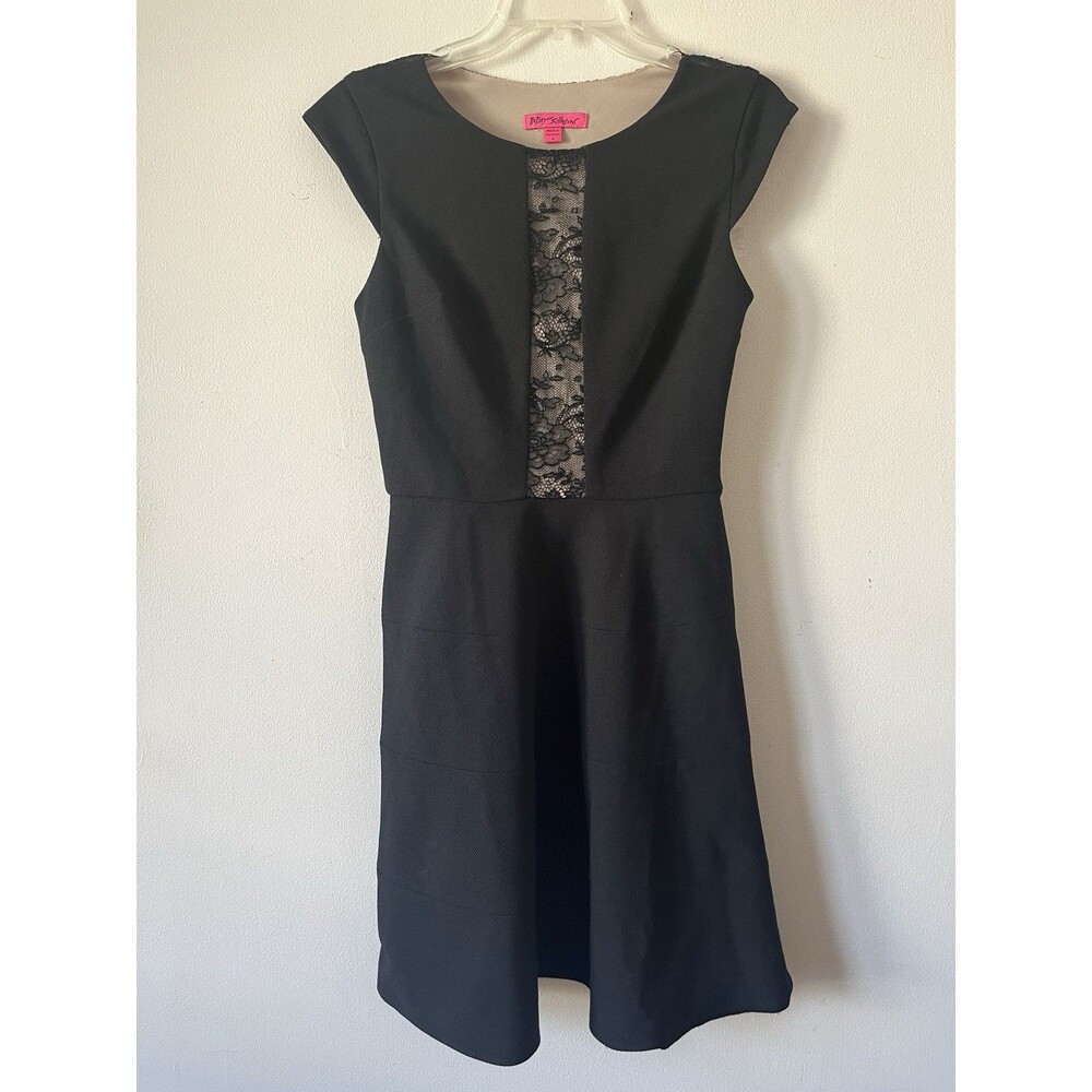 Betsey Johnson Black Lace Fit & Flare Cocktail Dress Size 4 LBD